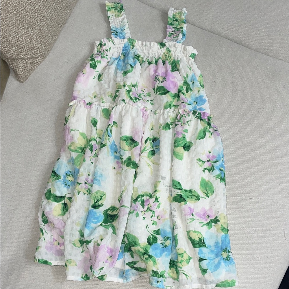 Old Navy Kids Floral Dress in White with Green and Purple